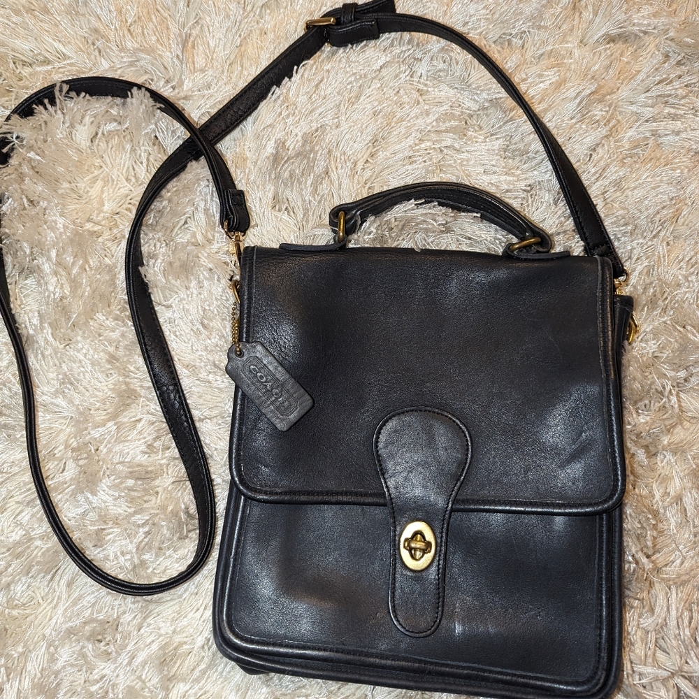 Coach Station Bag 5130 NAVY Leather Crossbody Satchel